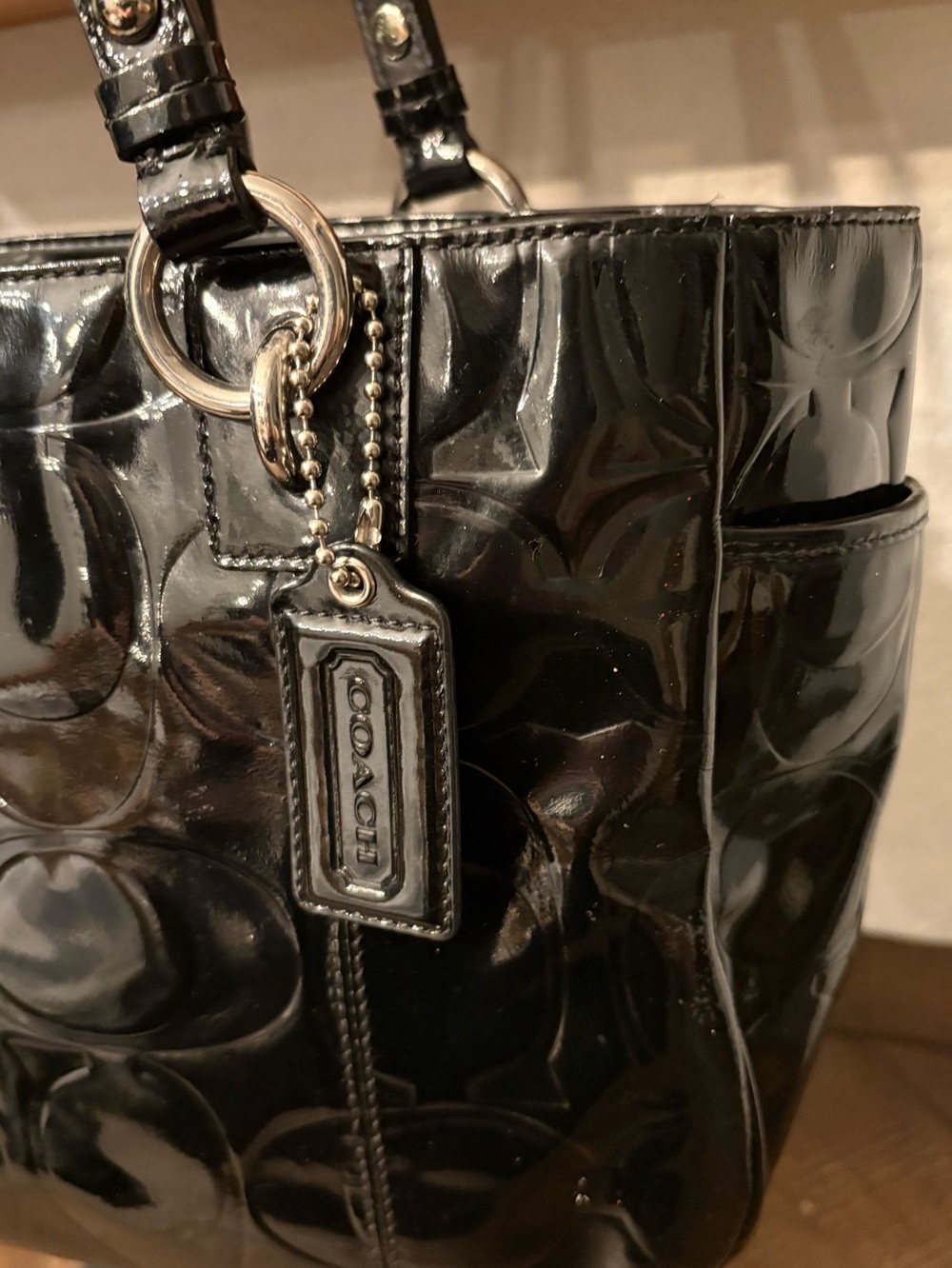 Coach Black Patent Leather Signature Tote - Picture 4 of 10